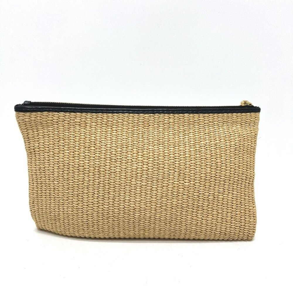 FENDI 8N0149 straw logo Pouch Clutch bag Raffia / Leather Beige/Black - Picture 2 of 15